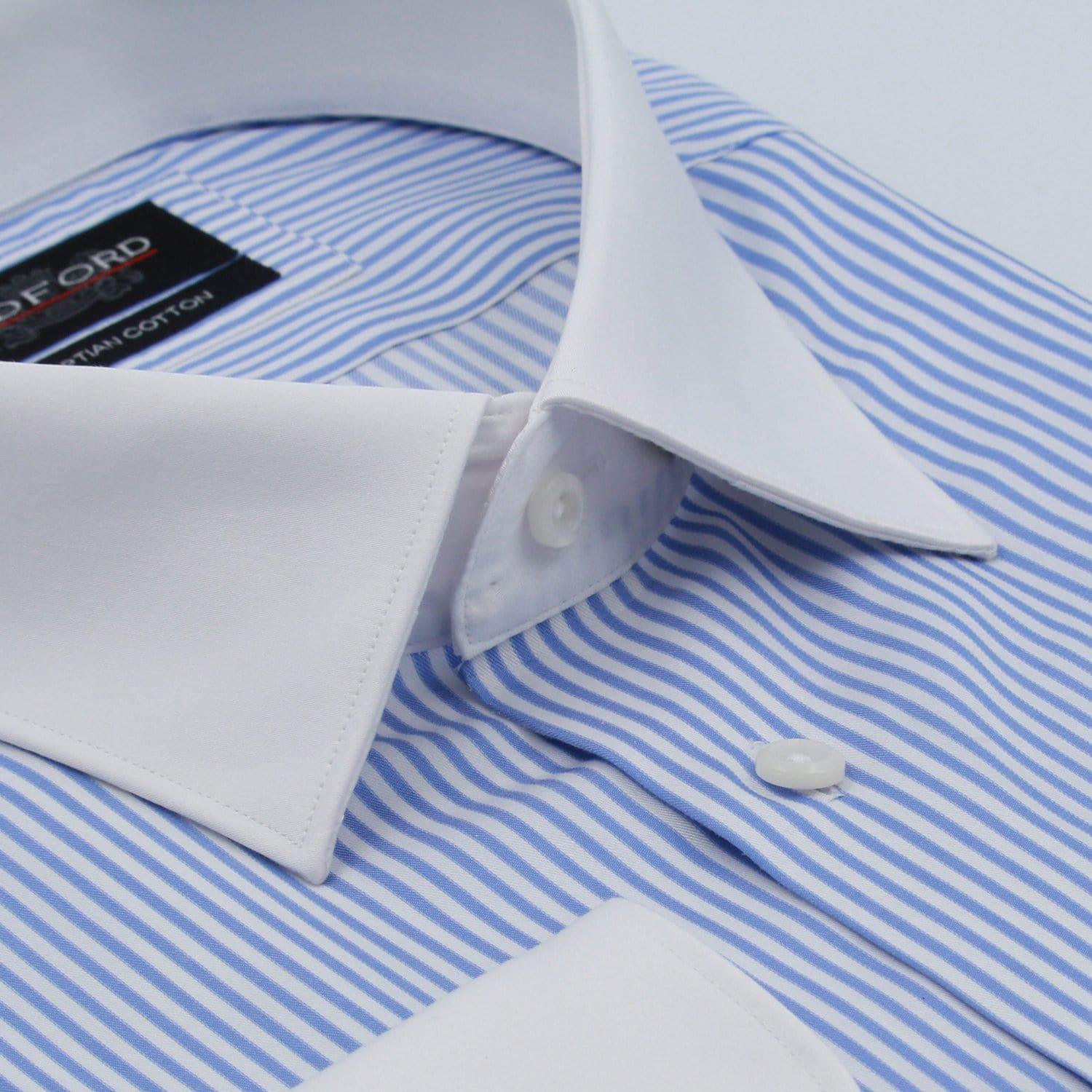 White collar blue hot sale striped dress shirt