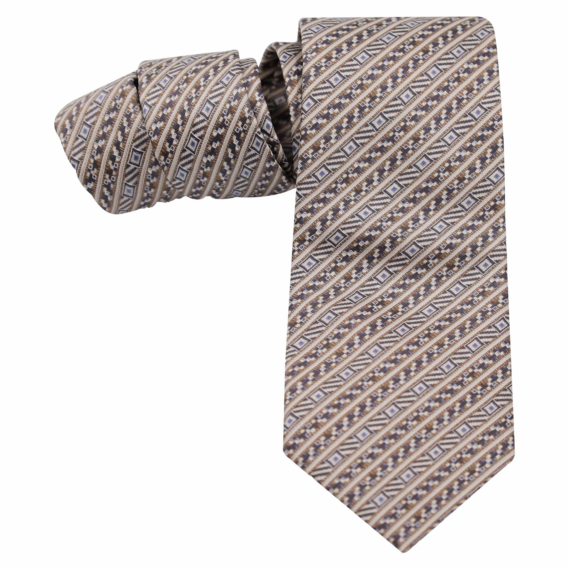 BEIGE AND BROWN DIAGONAL HERRINGBONE SILK TIE - Just White Shirts