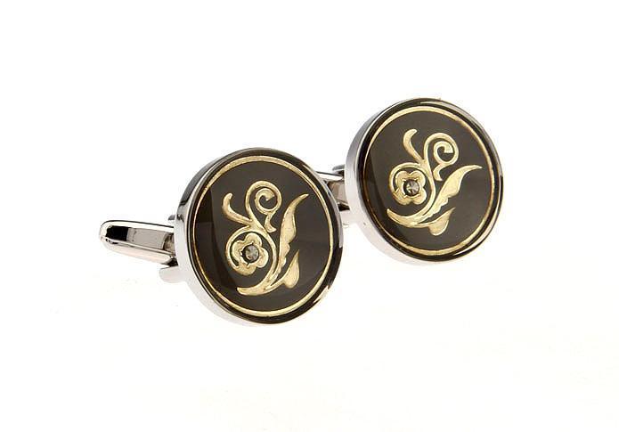 Black with Gold Leaf Pattern Clear Enamel Cufflinks - Just White Shirts