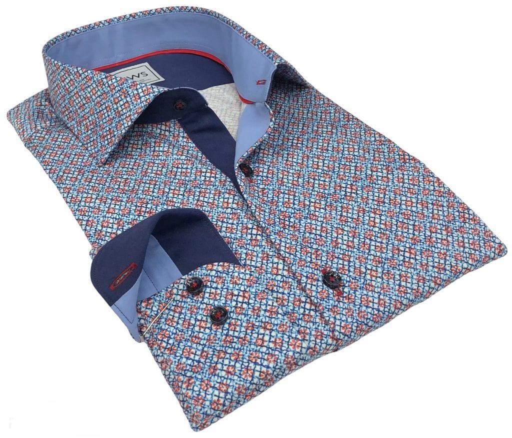 Blue and Orange Floral Neat Pattern - Just White Shirts