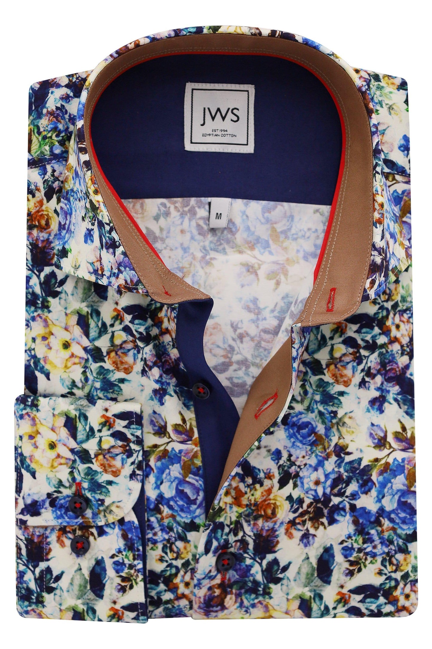 Blue and Yellow Floral on Ivory Ground - Just White Shirts