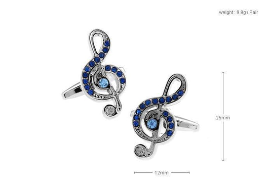 Blue Crystal Treble Clef Cufflinks - Just White Shirts