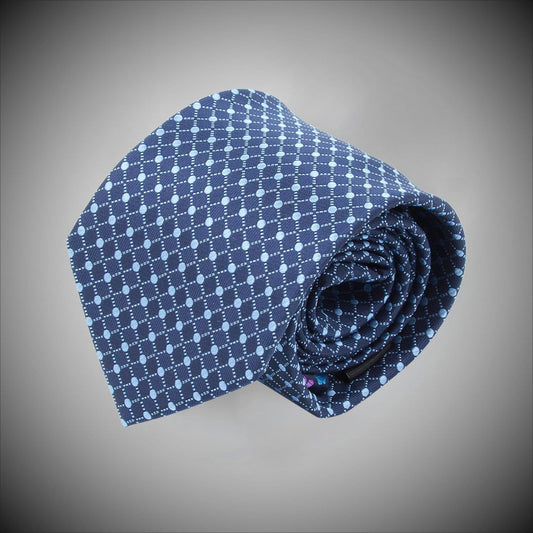 Blue Dots Grid On Navy Ground Woven Silk Tie - Just White Shirts