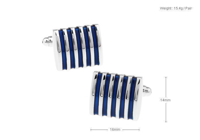 Blue Ename and Silver Curved Metal Cufflinks - Just White Shirts