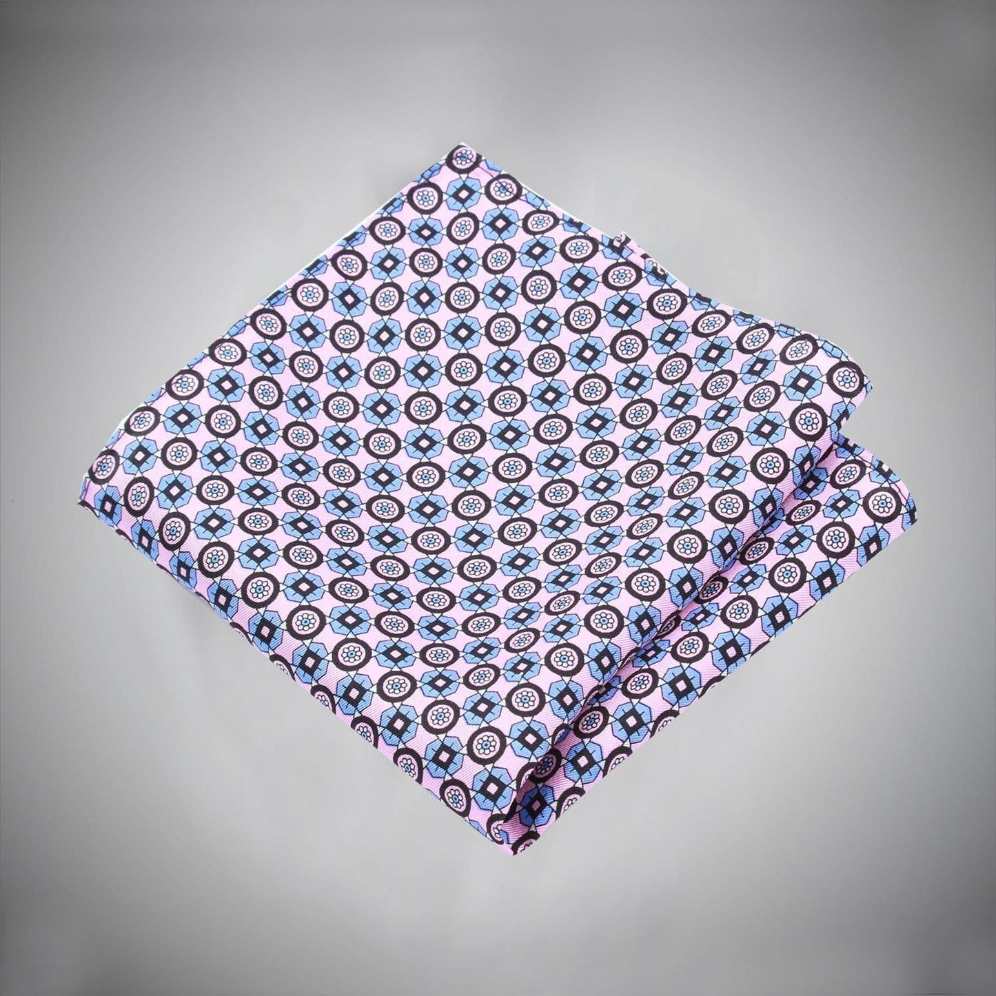 Blue Floral Medallion On Pink Ground Silk Pocket Square - Just White Shirts