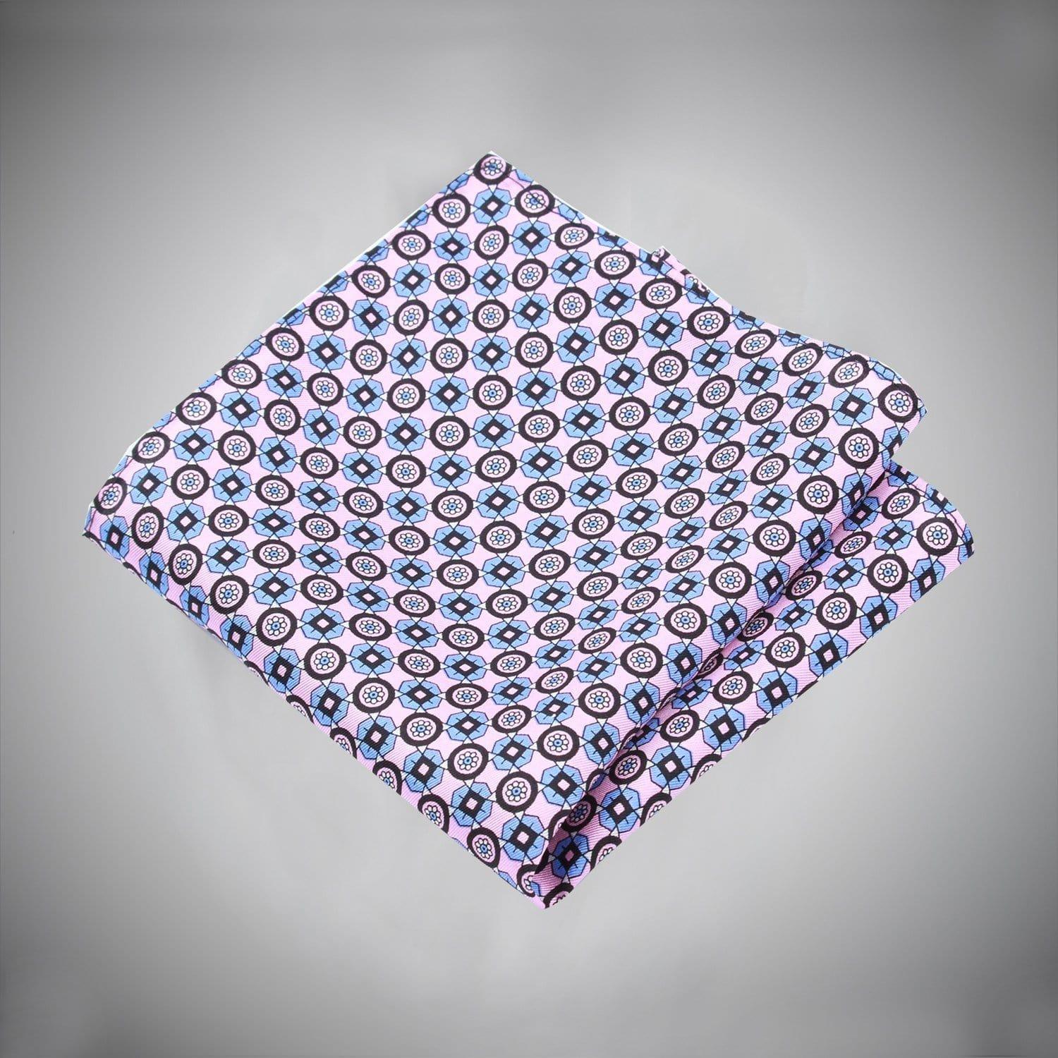 Blue Floral Medallion On Pink Ground Silk Pocket Square - Just White Shirts