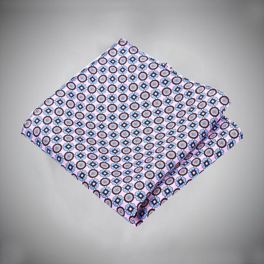 Blue Floral Medallion On Pink Ground Silk Pocket Square - Just White Shirts