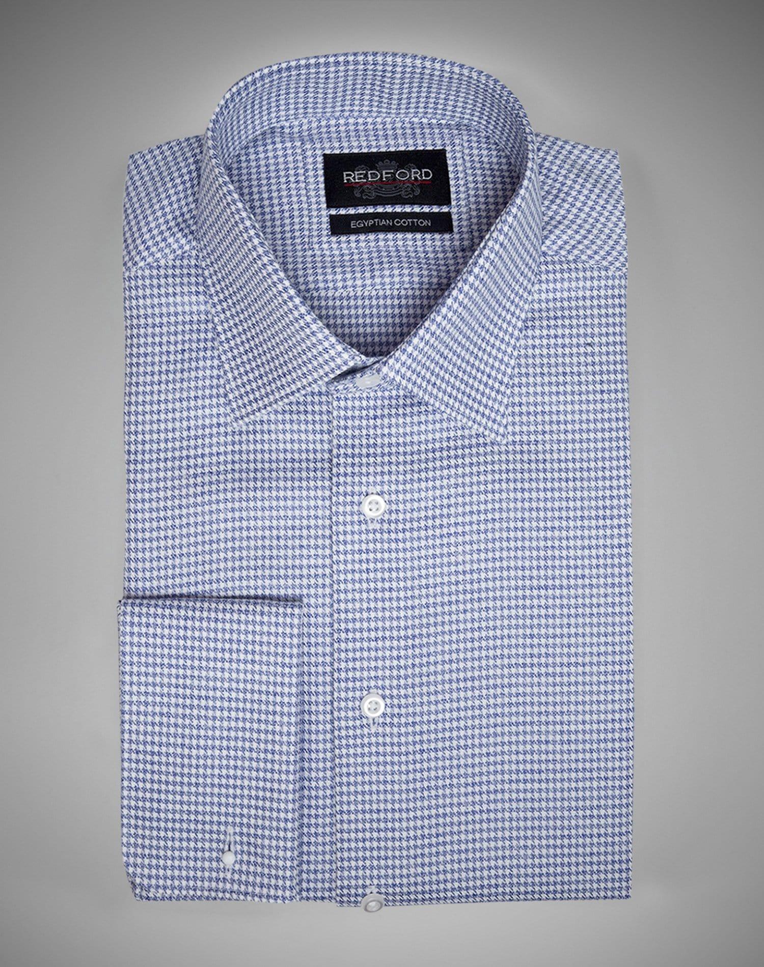 Blue Houndstooth Micro Check - Just White Shirts