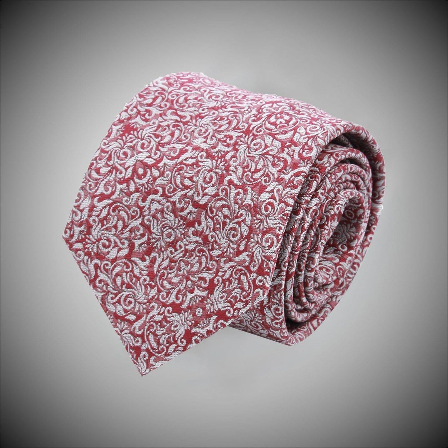 Burgundy Ground With Ivory Floral Pattern Woven Silk Tie - Just White Shirts