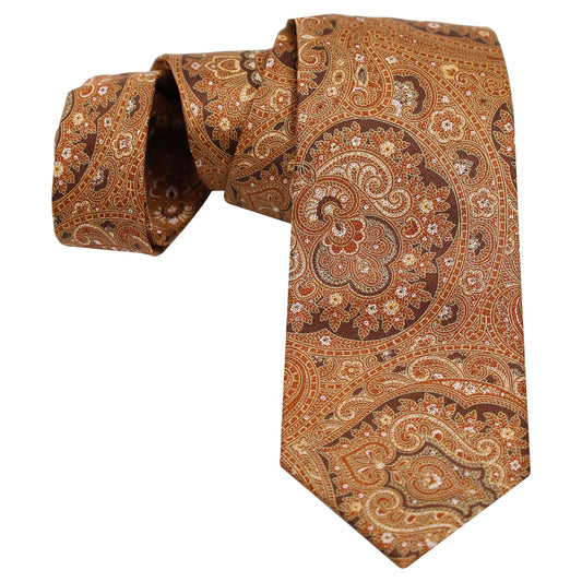 BURNT ORANGE ON BLACK PAISLEY SILK TIE - Just White Shirts