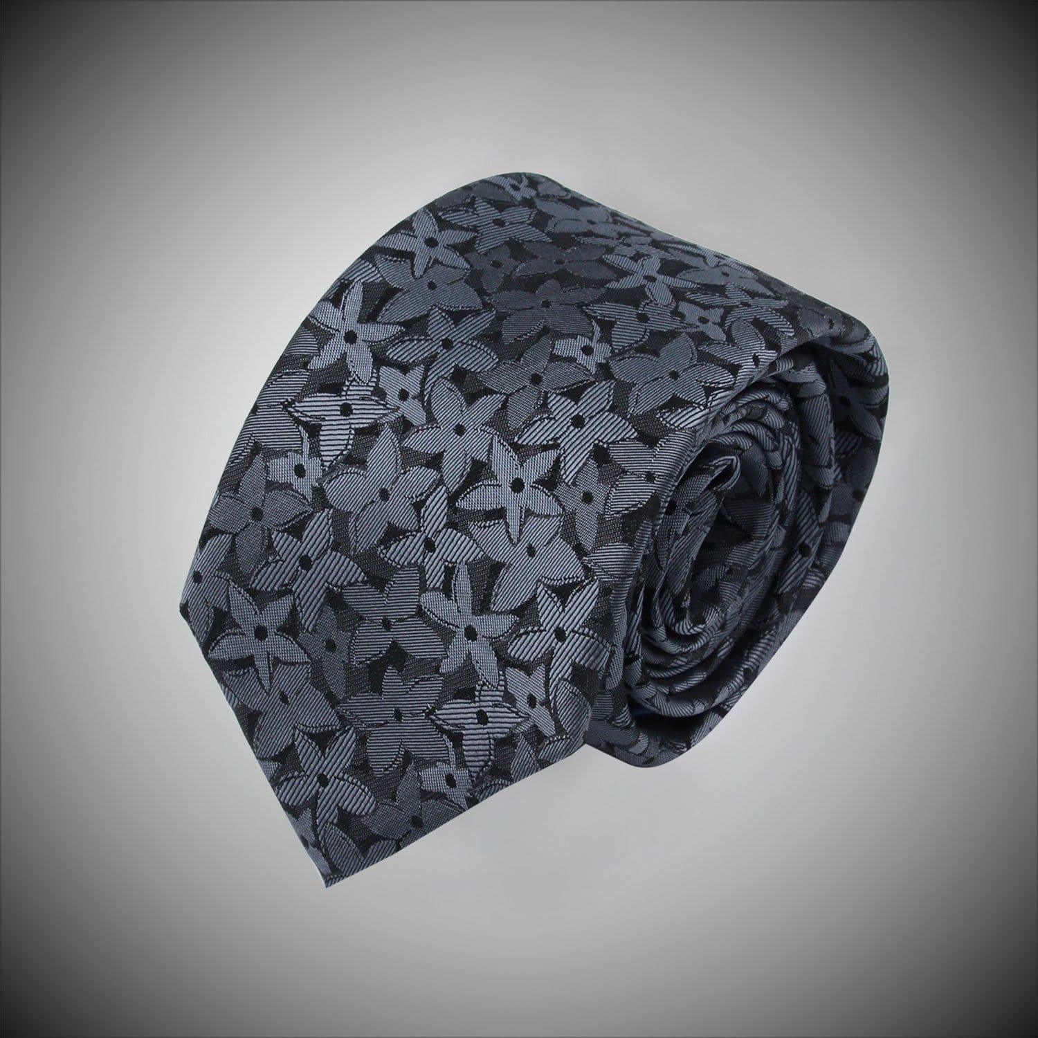 Charcoal Ground With Multi Grey Floral Pattern Woven Silk Tie - Just White Shirts