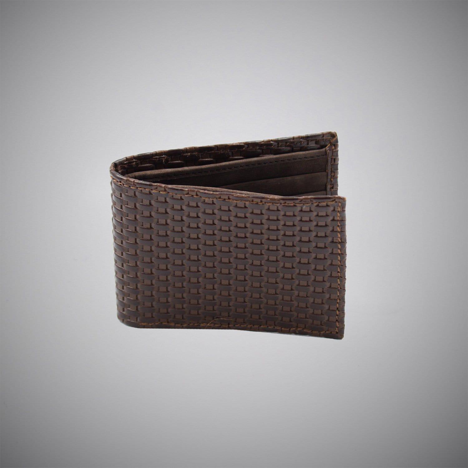 Dark Brown Basket Weave Embossed Leather Wallet With Chocolate Suede Interior - Just White Shirts