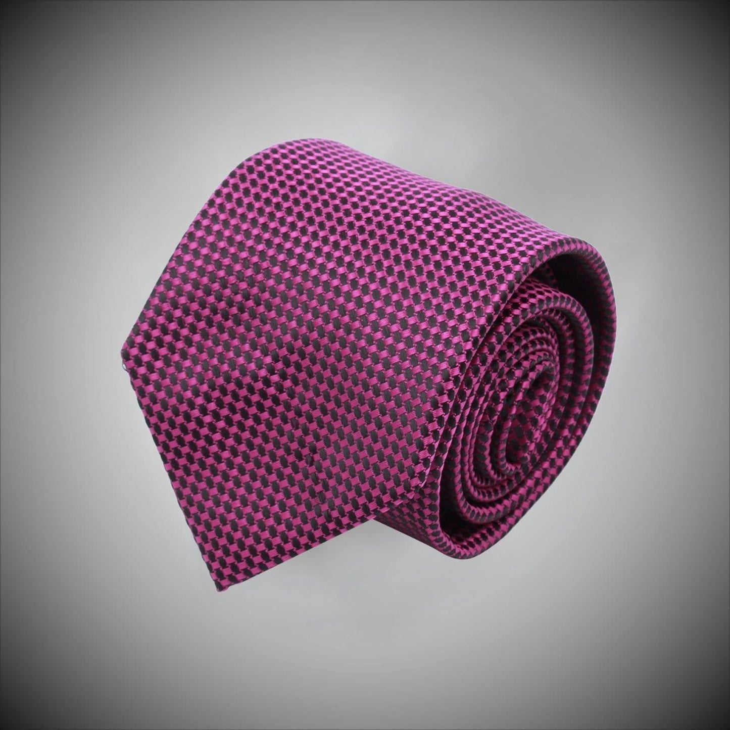 Fuschia Black Neat Pattern Woven Silk Tie - Just White Shirts