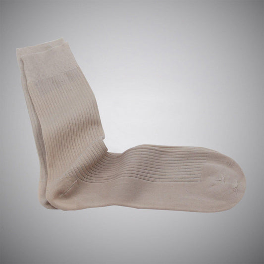 Light Beige Fine-rib Mid-calf Mercerized Cotton Socks - Just White Shirts