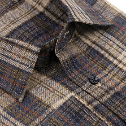 Linen Sports Shirt Brown on Tan Plaid - Just White Shirts