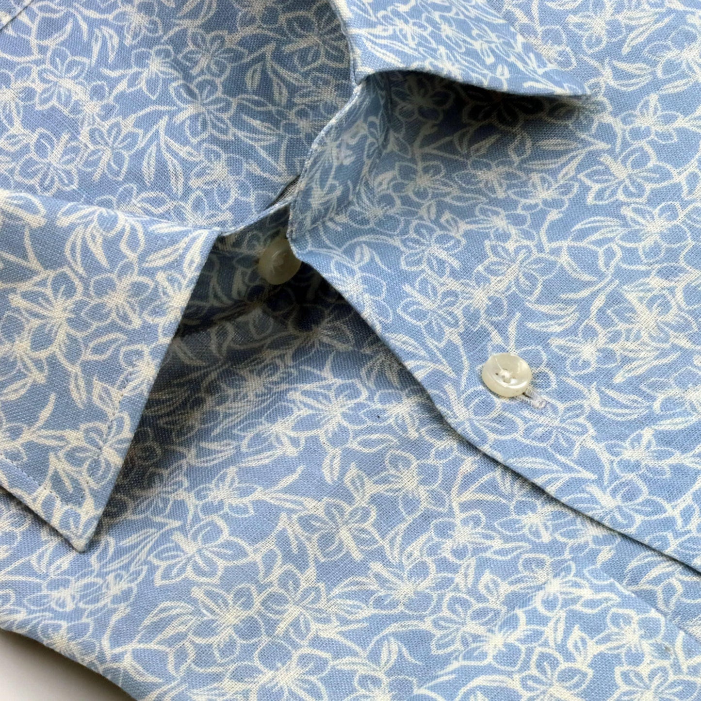 Linen Sports Shirt White Flowers on Sky Blue background - Just White Shirts