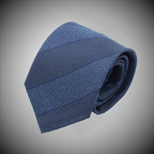 Multi Blue Textured Stripe Woven Silk Tie - Just White Shirts