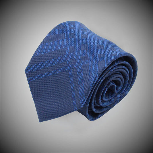 Navy Ground With Blue Grid Pattern Woven Silk Tie - Just White Shirts