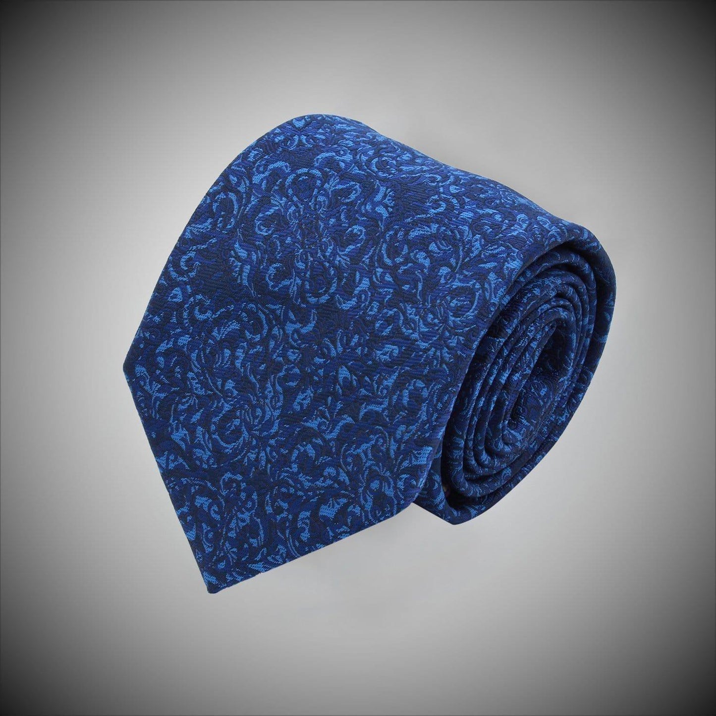 Navy Ground With Blue Leaf Pattern Woven Silk Tie - Just White Shirts