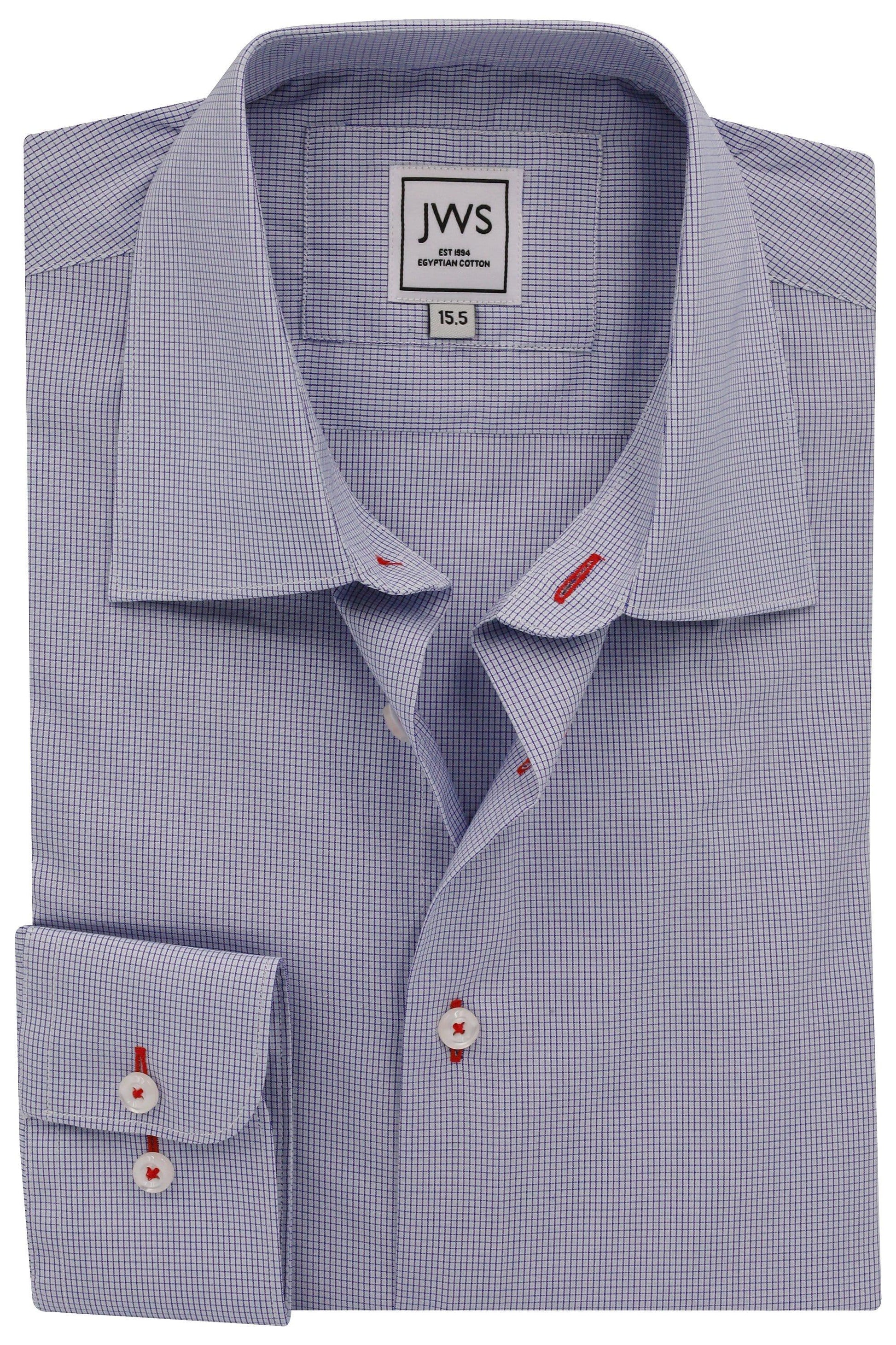 Navy Small Tattersall Non Iron Egyptian Cotton Dress Shirt - Just White Shirts