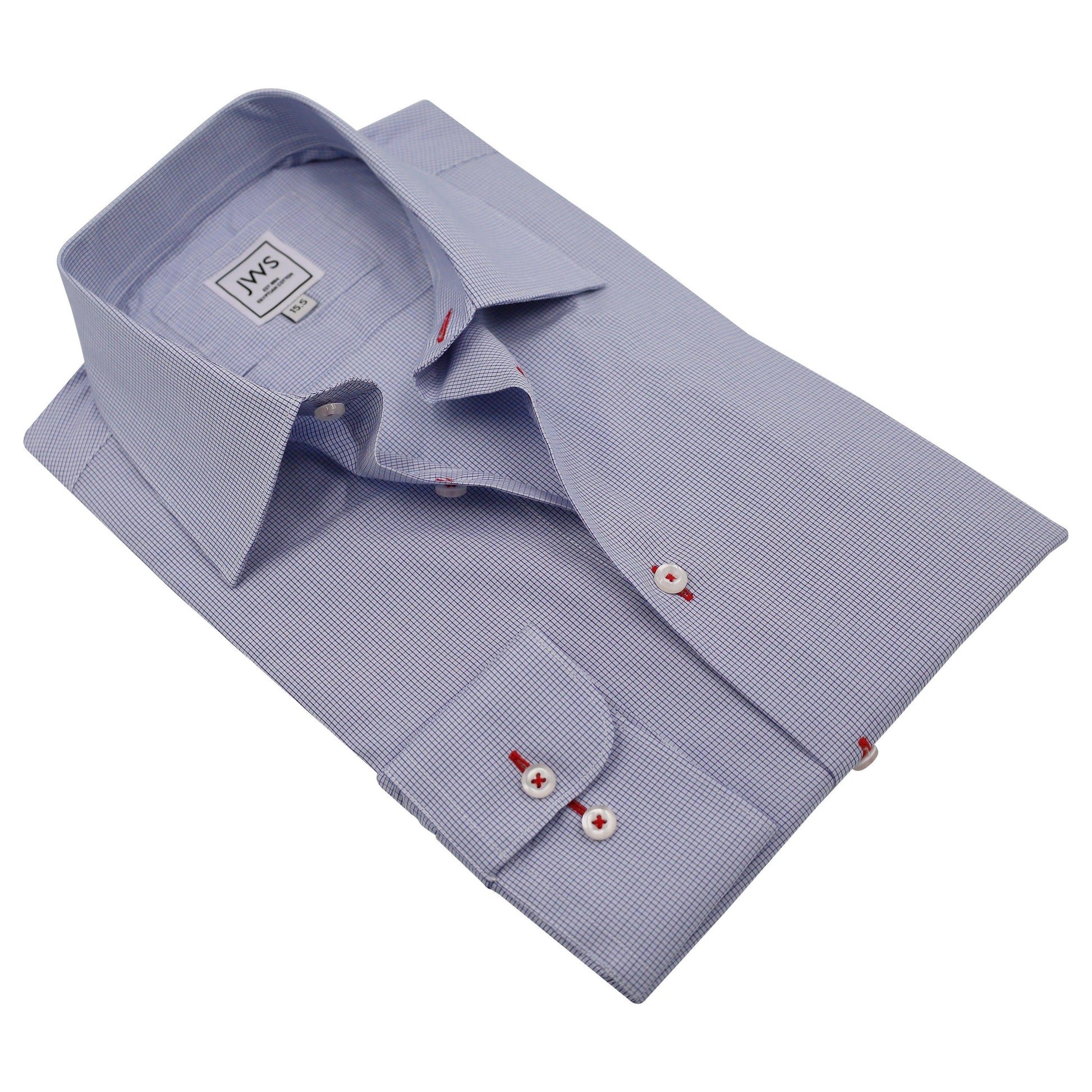 Navy Small Tattersall Non Iron Egyptian Cotton Dress Shirt - Just White Shirts