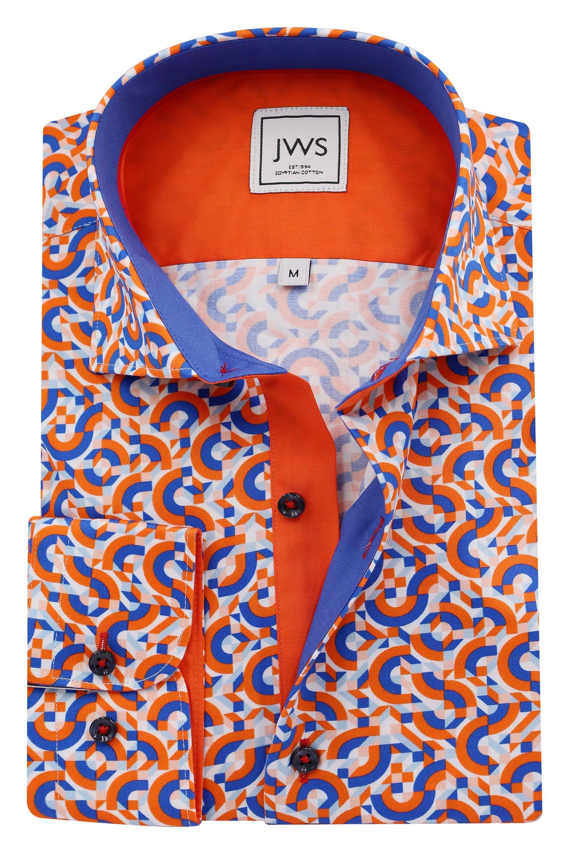 Orange and Blue Geometric on White Ground - Just White Shirts