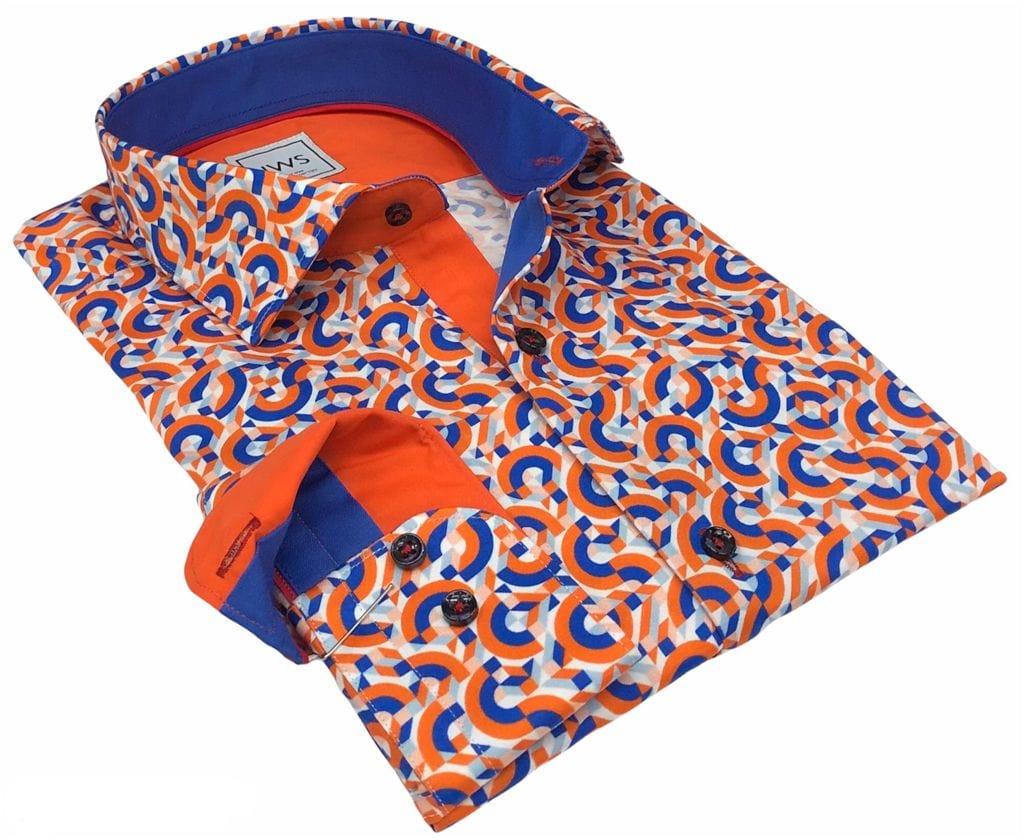 Orange and Blue Geometric on White Ground - Just White Shirts