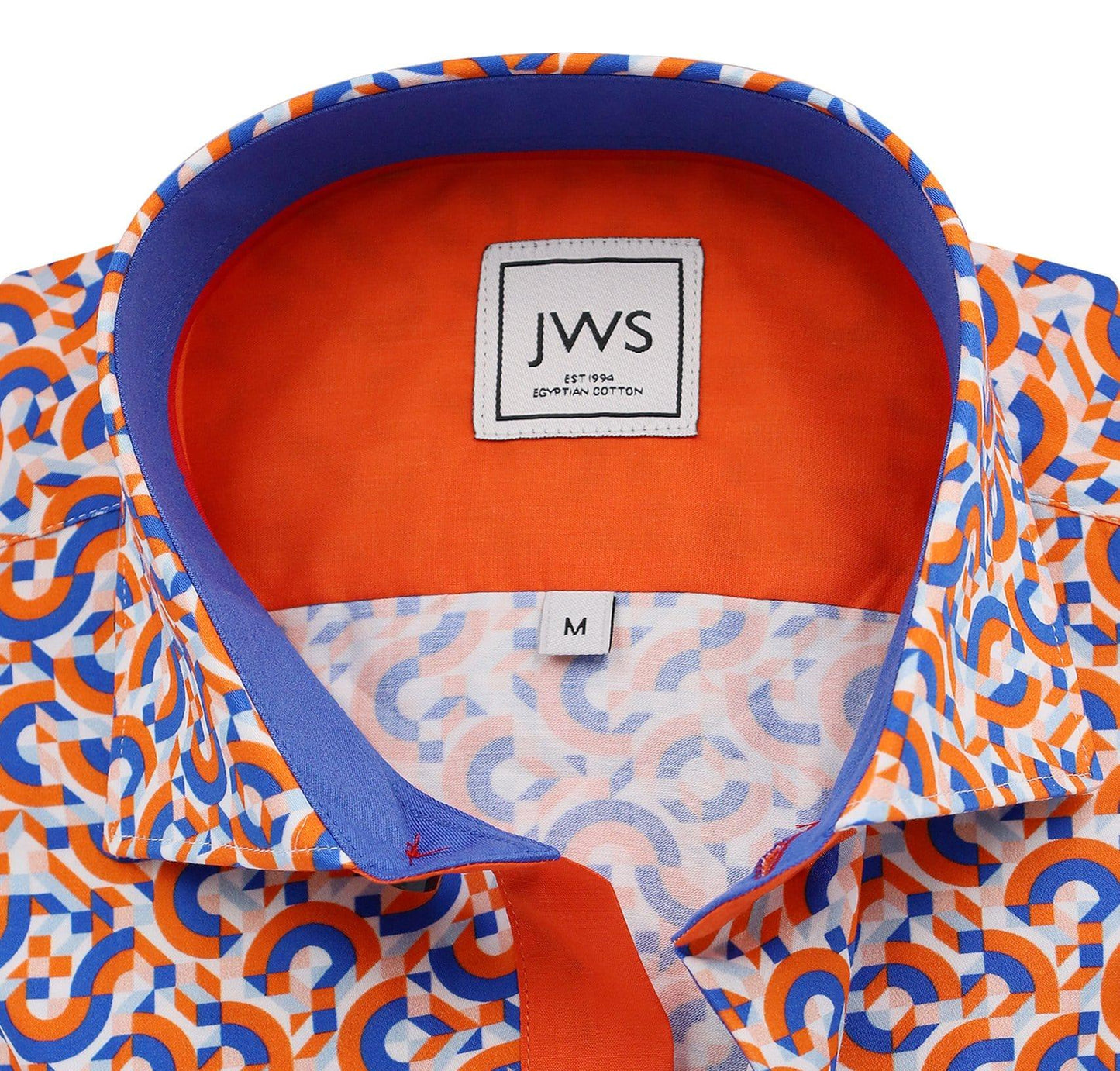 Orange and Blue Geometric on White Ground - Just White Shirts