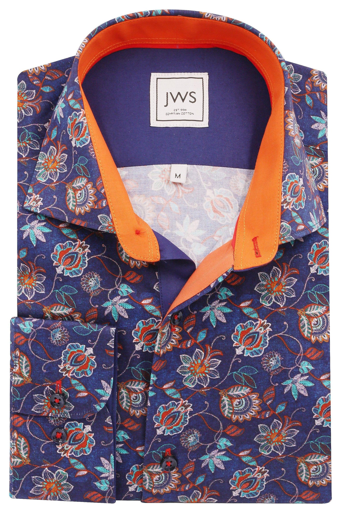 Orange Turquoise Floral on Navy Ground - Just White Shirts