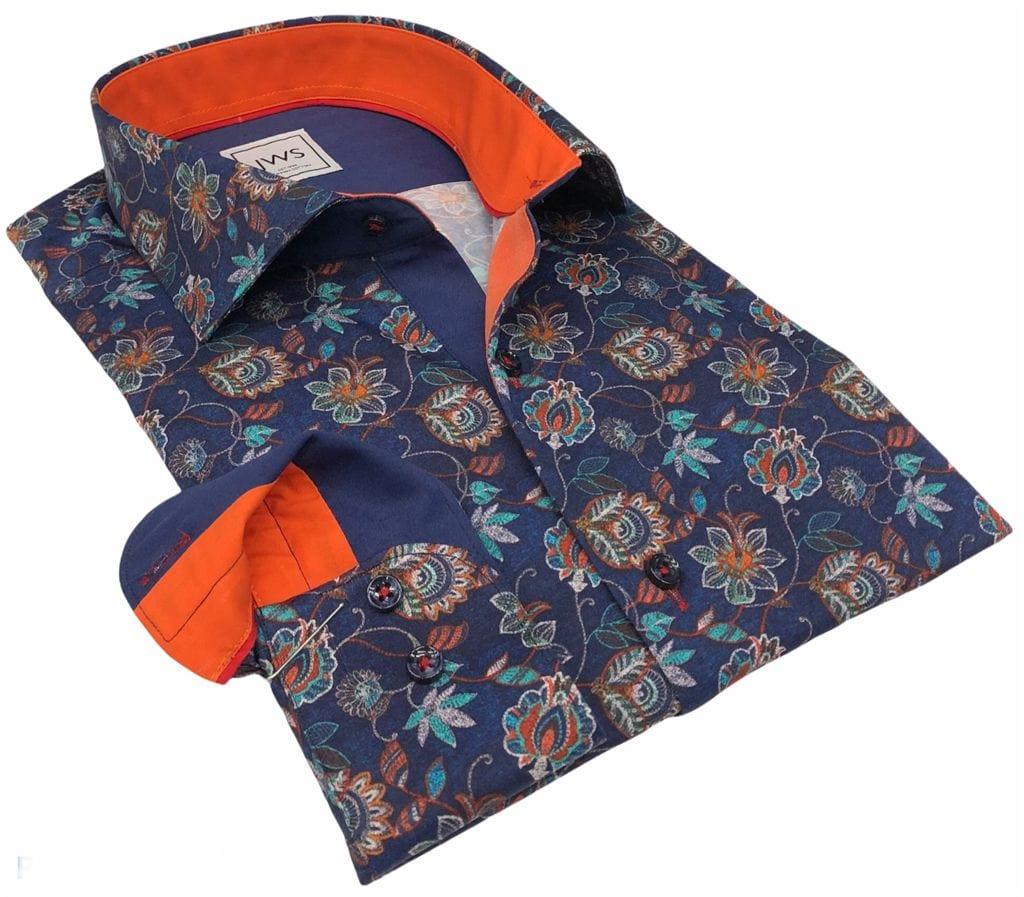 Orange Turquoise Floral on Navy Ground - Just White Shirts