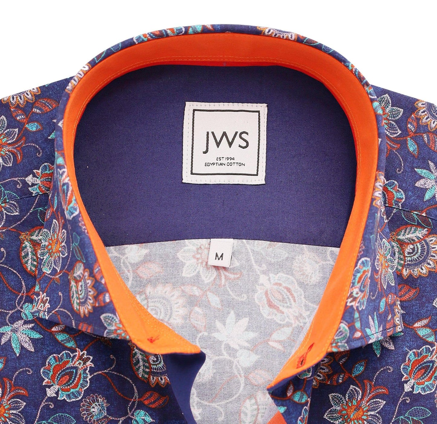 Orange Turquoise Floral on Navy Ground - Just White Shirts