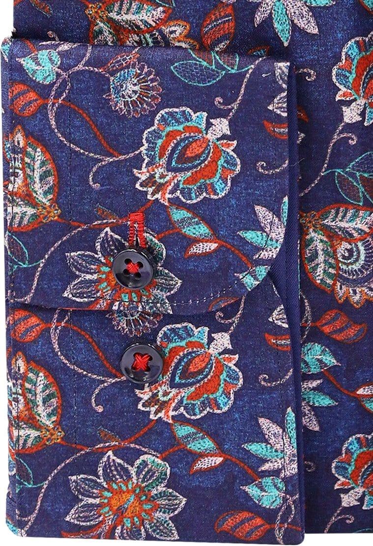 Orange Turquoise Floral on Navy Ground - Just White Shirts