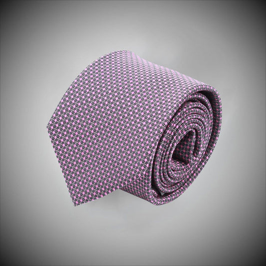 Pink Dots On Charcoal Ground Woven Silk Tie - Just White Shirts