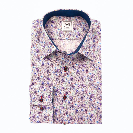 Purple Floral Printed Shirt - Just White Shirts