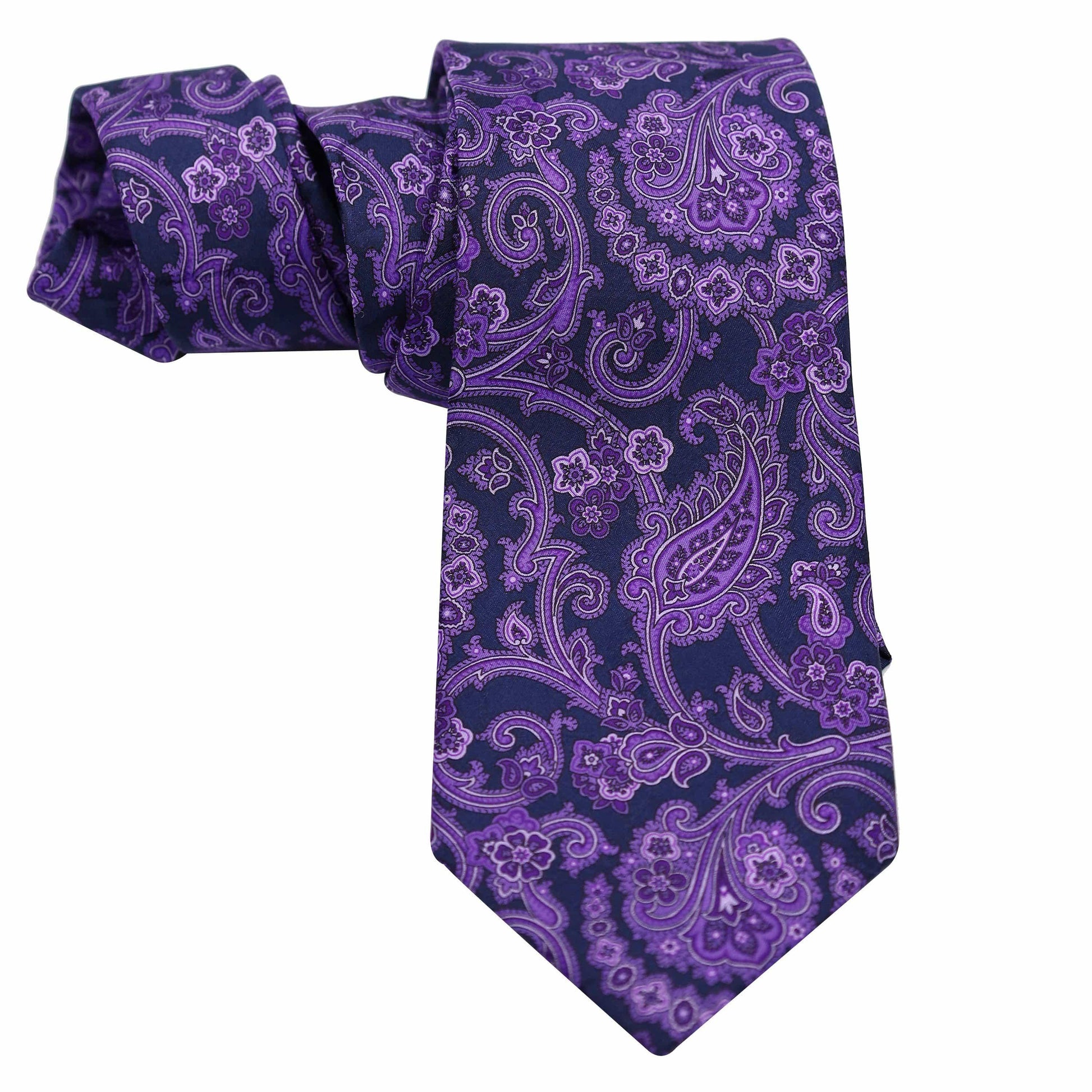 PURPLE PAISLEY ON BLACK SILK TIE - Just White Shirts