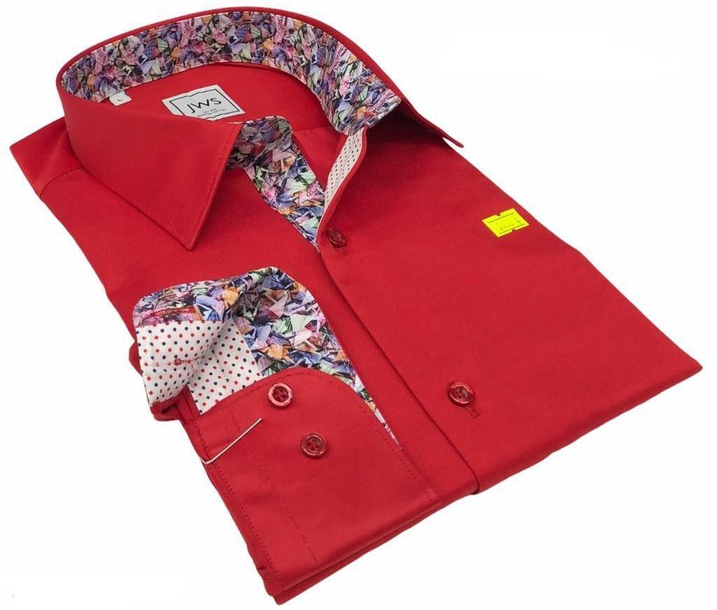 Red Spress Shirt with Trims - Just White Shirts