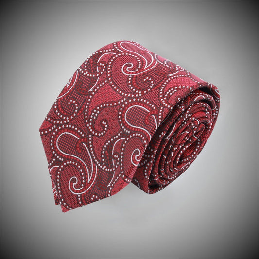 Red White Paisley Pattern Woven Silk Tie - Just White Shirts