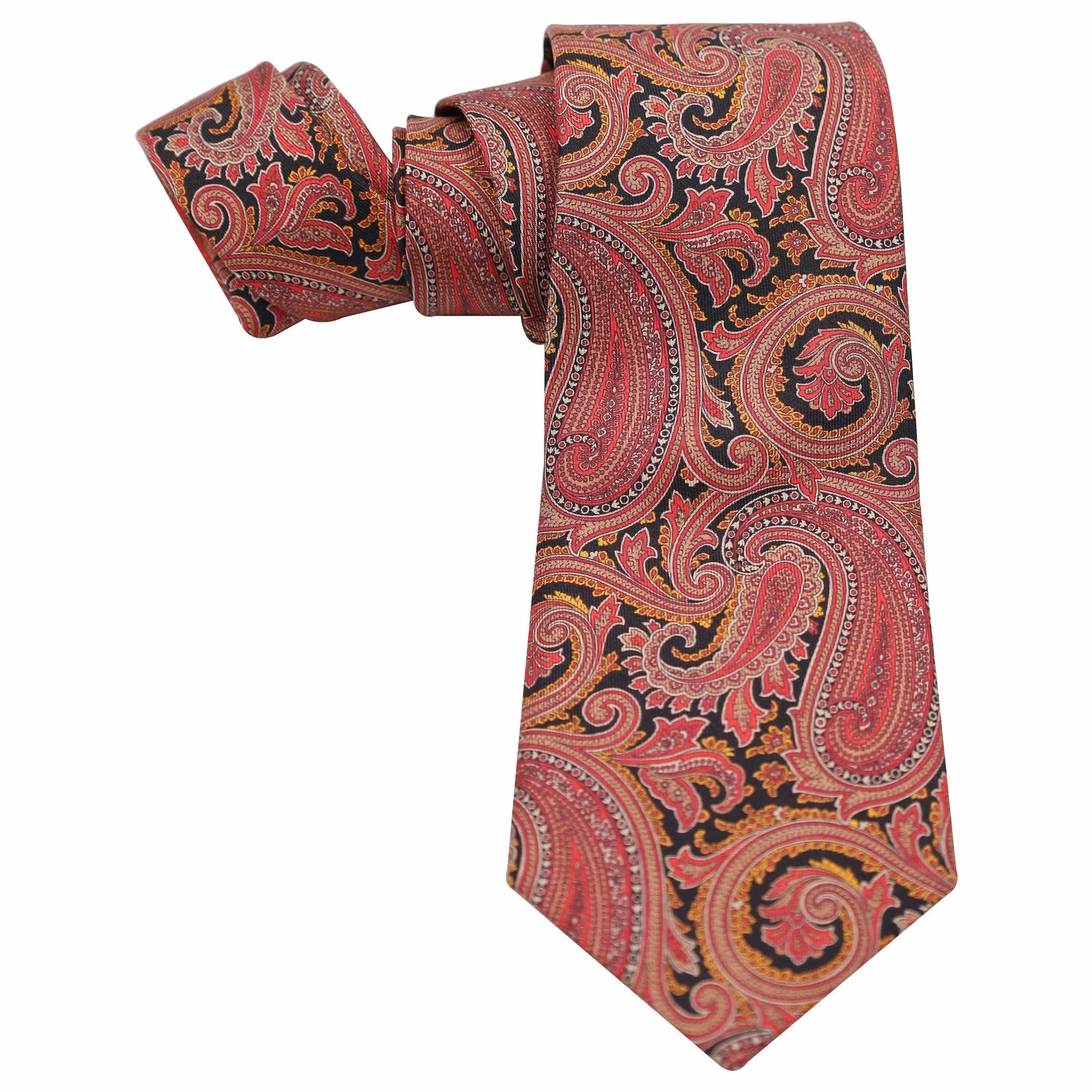 SALMON WITH ORANGE AND BLACK PAISLEY SILK TIE - Just White Shirts