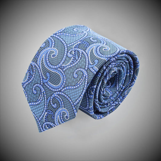 Sky Blue White Paisley Pattern Woven Silk Tie - Just White Shirts