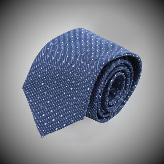 Textured Mid Blue With Sky Dots Woven Silk Tie - Just White Shirts