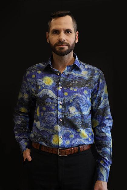 THE STARRY NIGHT BY VAN GOGH PRINTED SHIRT - Just White Shirts