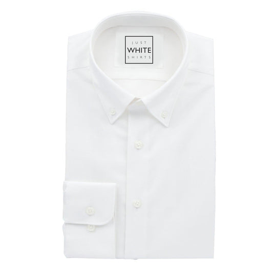 White Egyptian Cotton Non Iron Dress Shirt, Button Down Collar and Adjustable Button Cuffs - Just White Shirts