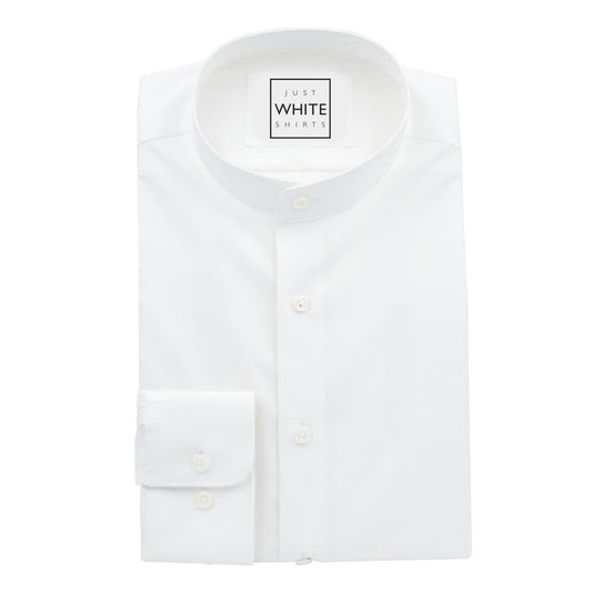 White Egyptian Cotton Non Iron Dress Shirt, Mandarin Collar and Adjustable Button Cuffs - Just White Shirts