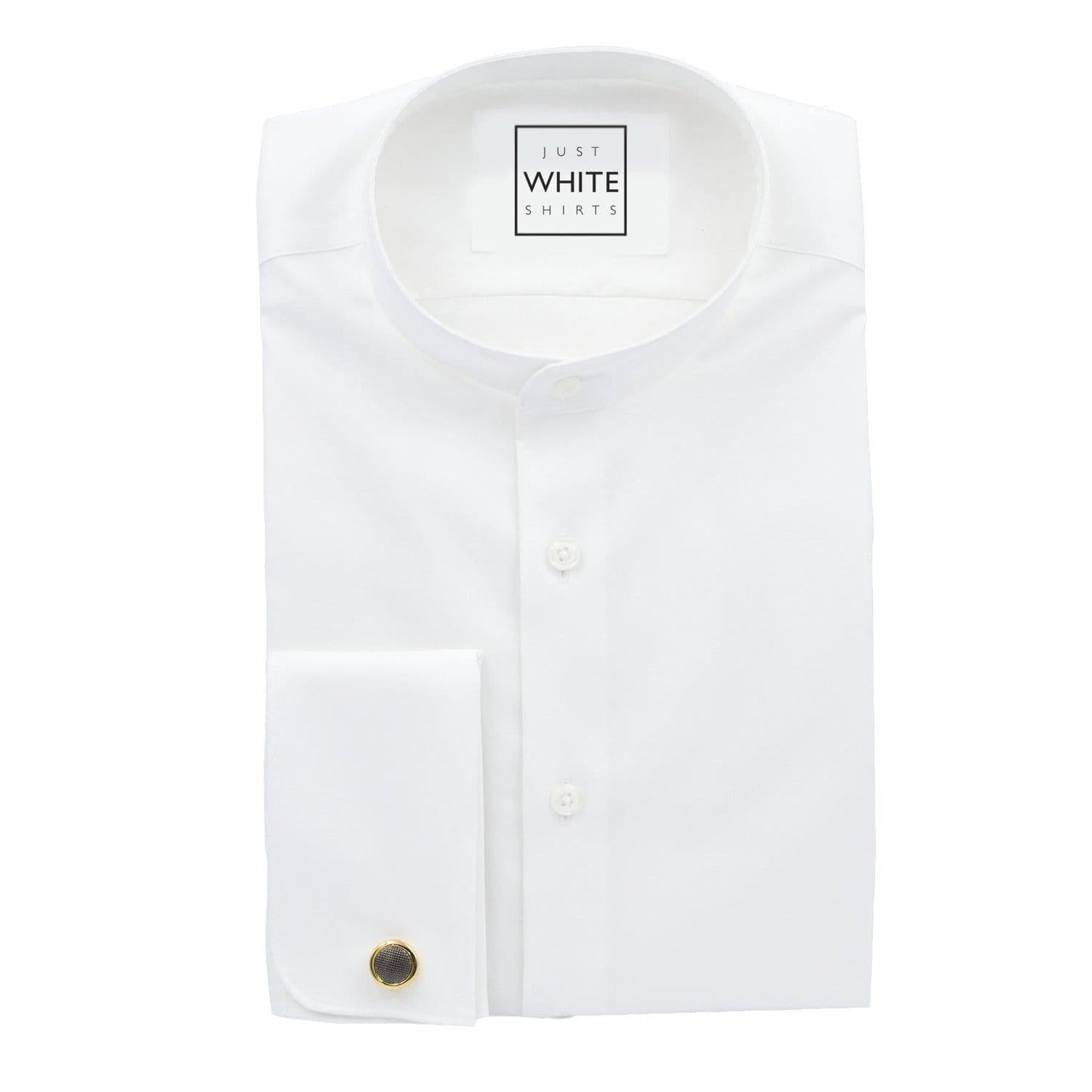 White Egyptian Cotton Non Iron Dress Shirt, Mandarin Collar and French Cuffs - Just White Shirts