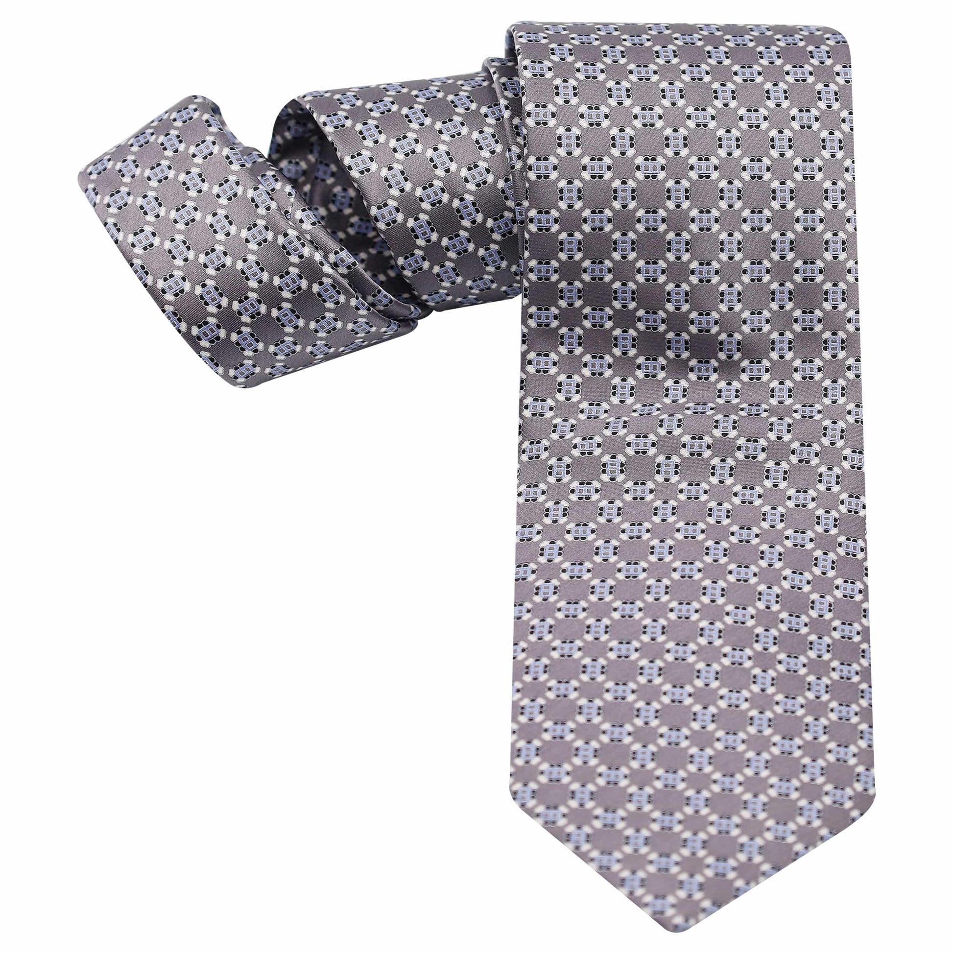 WHITE FOULARD ON MID GREY SILK TIE - Just White Shirts