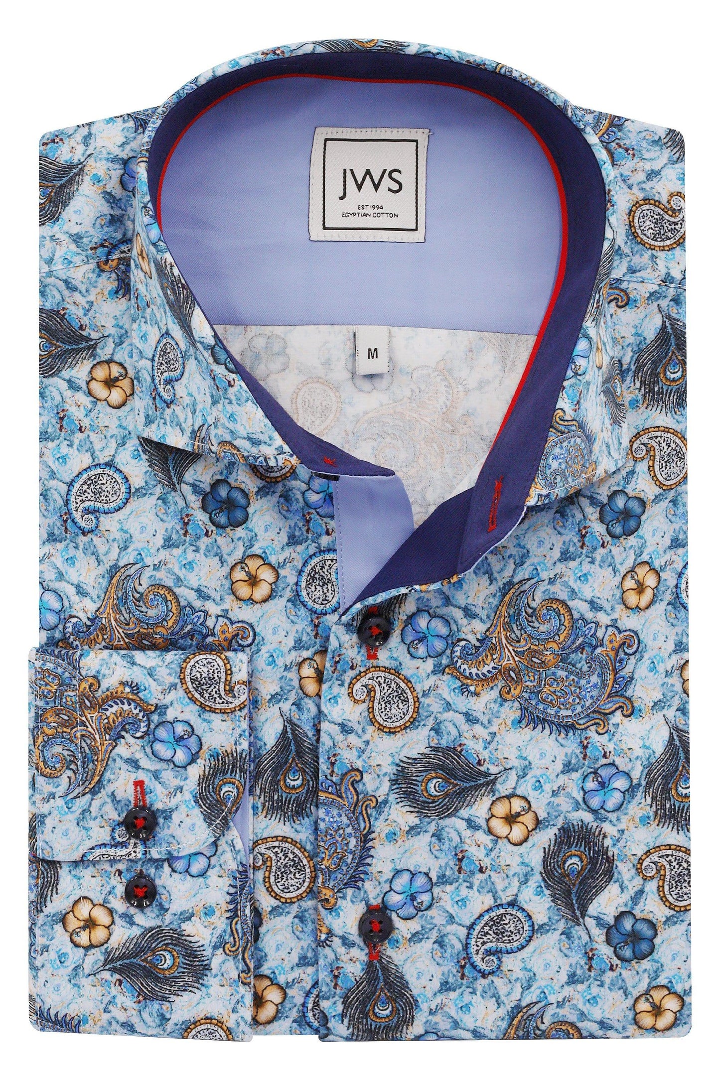 Yellow Floral and Paisley on Blue Ground - Just White Shirts